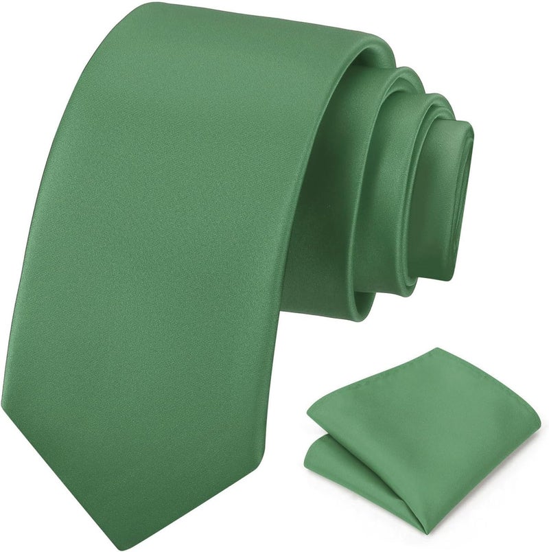 pensee Men's Tie Set Solid Pure Color 3.15" (8CM) Classic Formal Plain Necktie and Pocket Square Set For Men - Image 1
